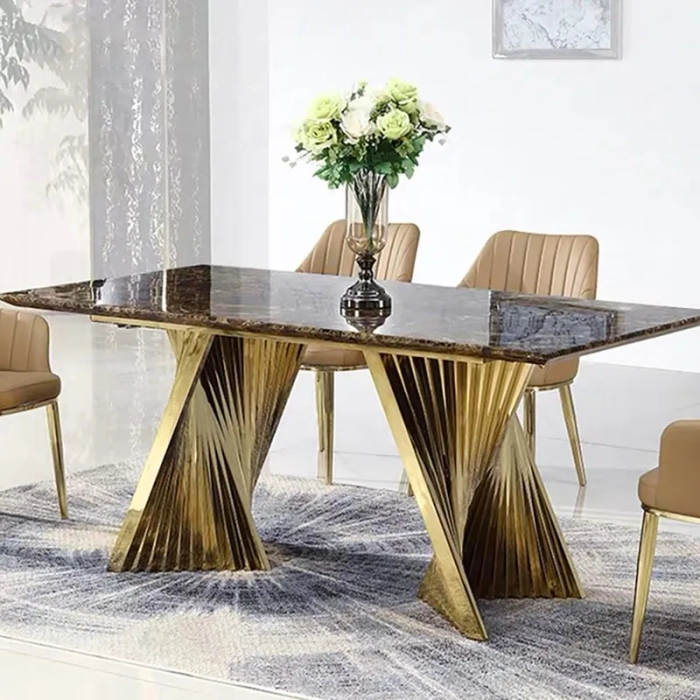 Modern Dining Table Featuring A Luxurious Marble Top And A Sleek