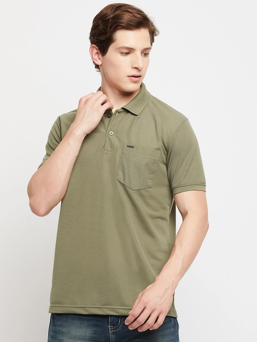 Adobe Men Olive Green Solid Polo Collar T Shirt Savvoy Tailoring