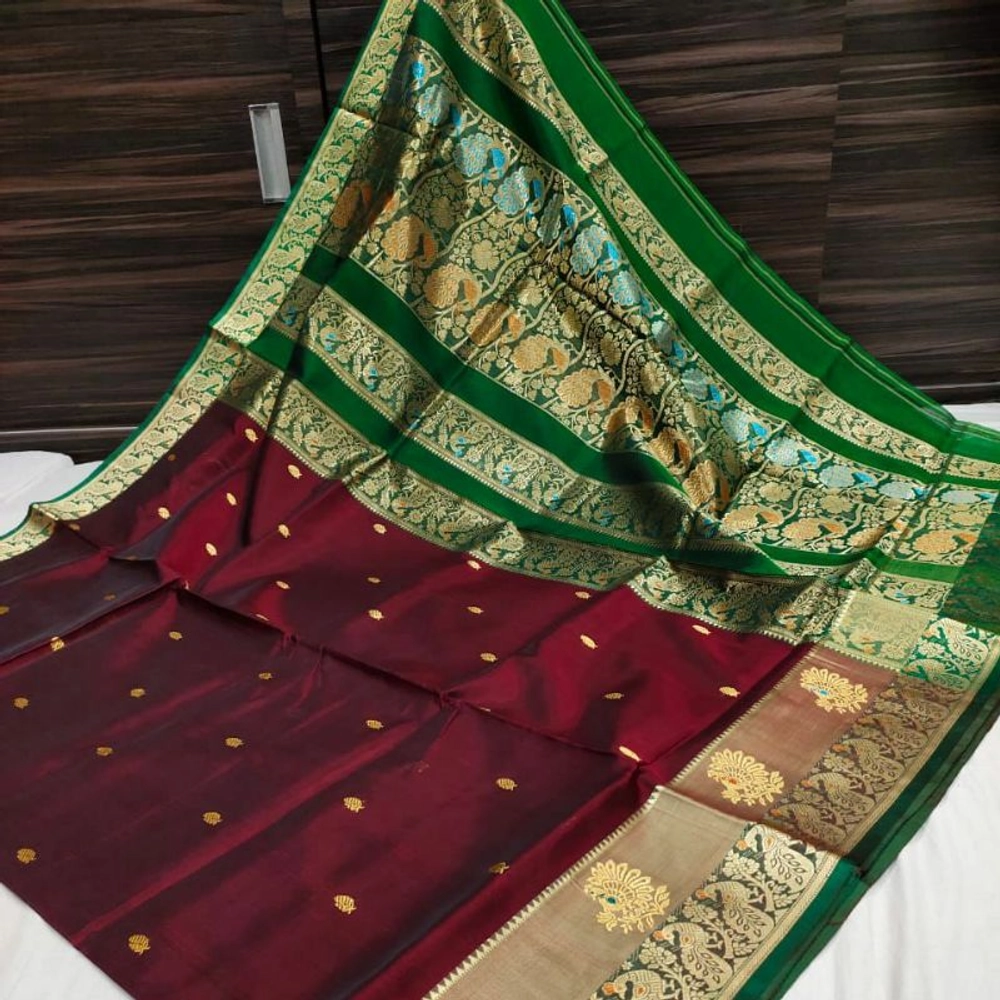 Buy KOSHAA silk handloom peshwai saree women's soft contrast pallu with  blouse piece (yellow) at Amazon.in