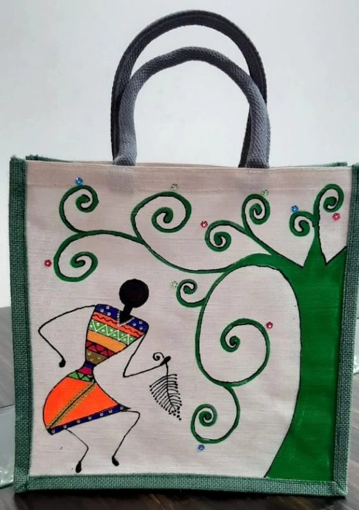 Buy Jute Cottage Bags for Shopping for Women and Men | Jute Grocery Bag |  Jute Carry Bag | Jute Shoulder Bags | Printed Jute Bag | Warli Print - Blue  at Amazon.in