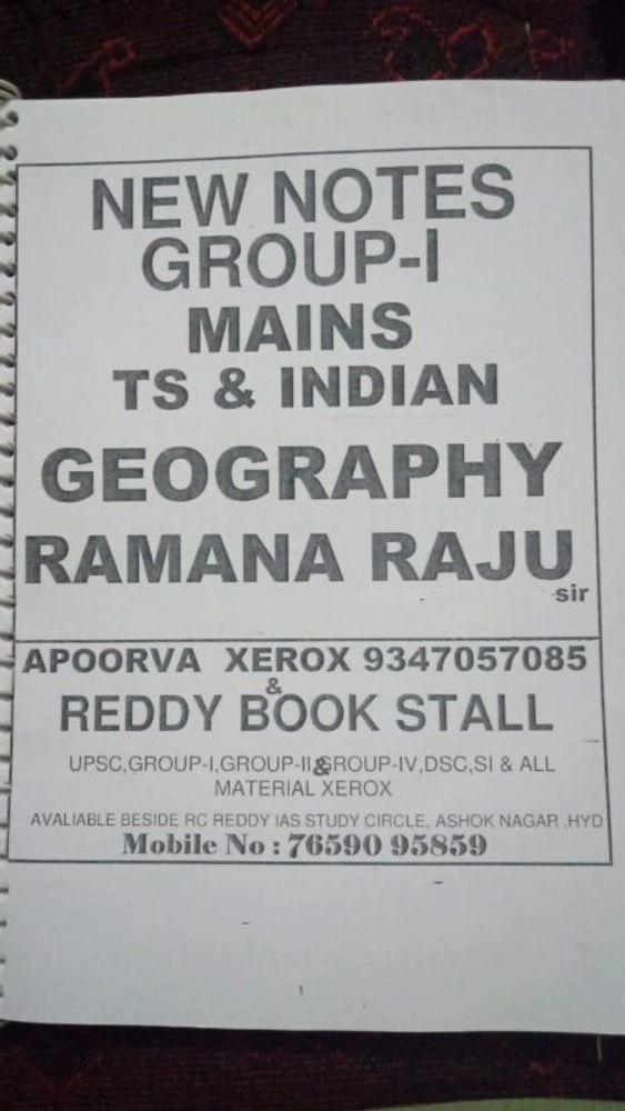Buy Group 1 mains Indian and Telangana Geography 2019 class notes by