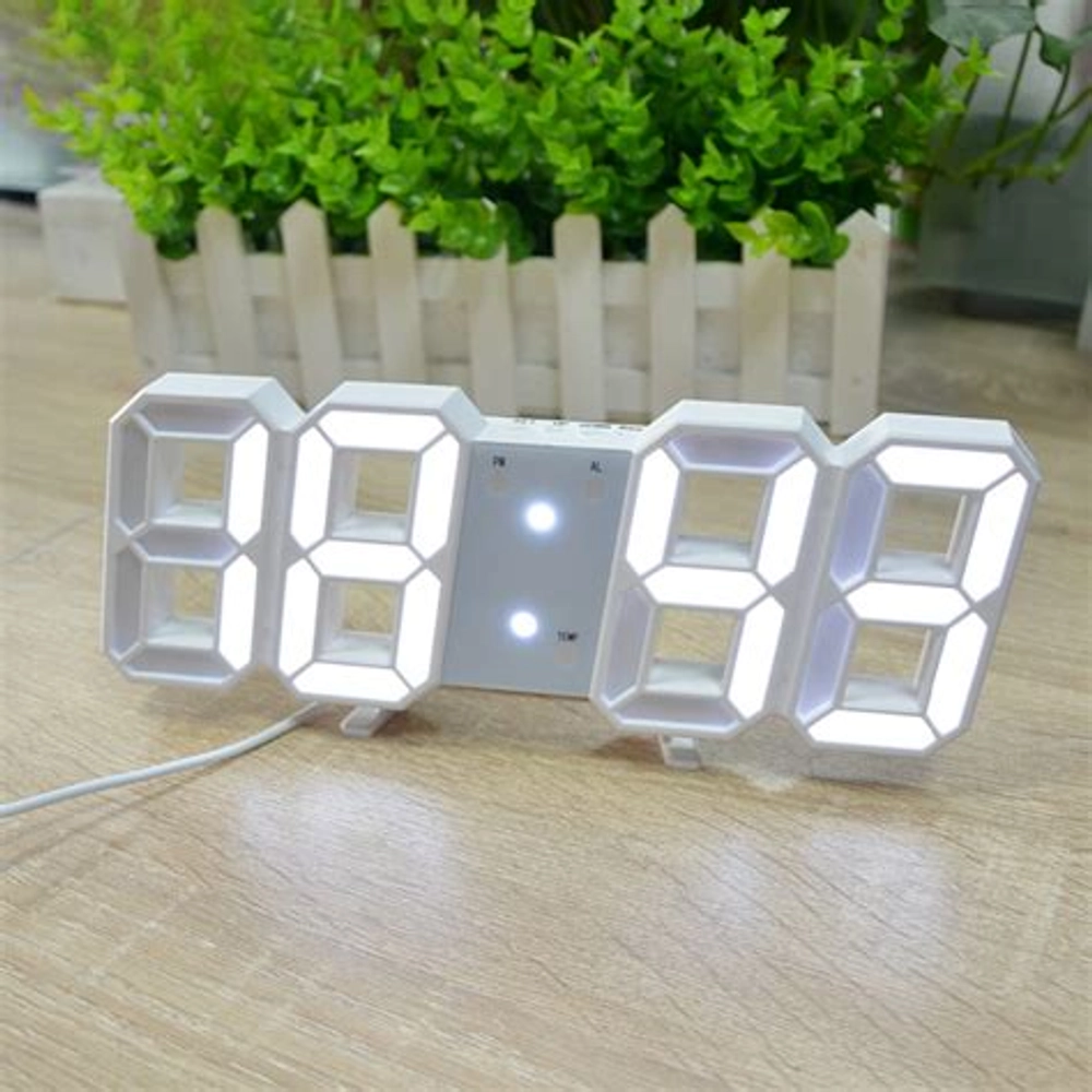 Digital 3D LED Wall Desk Alarm Clock 12/24 Hours Date Temperature