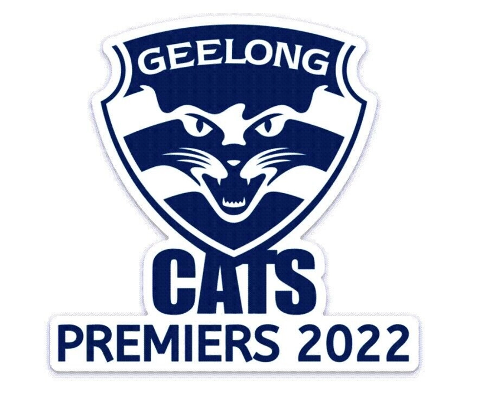 Geelong Cats - Premiers 2022 - Die Cut Sticker (100 mm x 97 mm ...