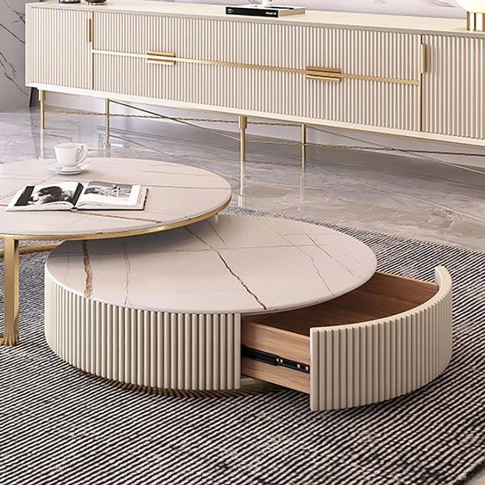 Modern Round Stone Top Nesting Coffee Table   Image 