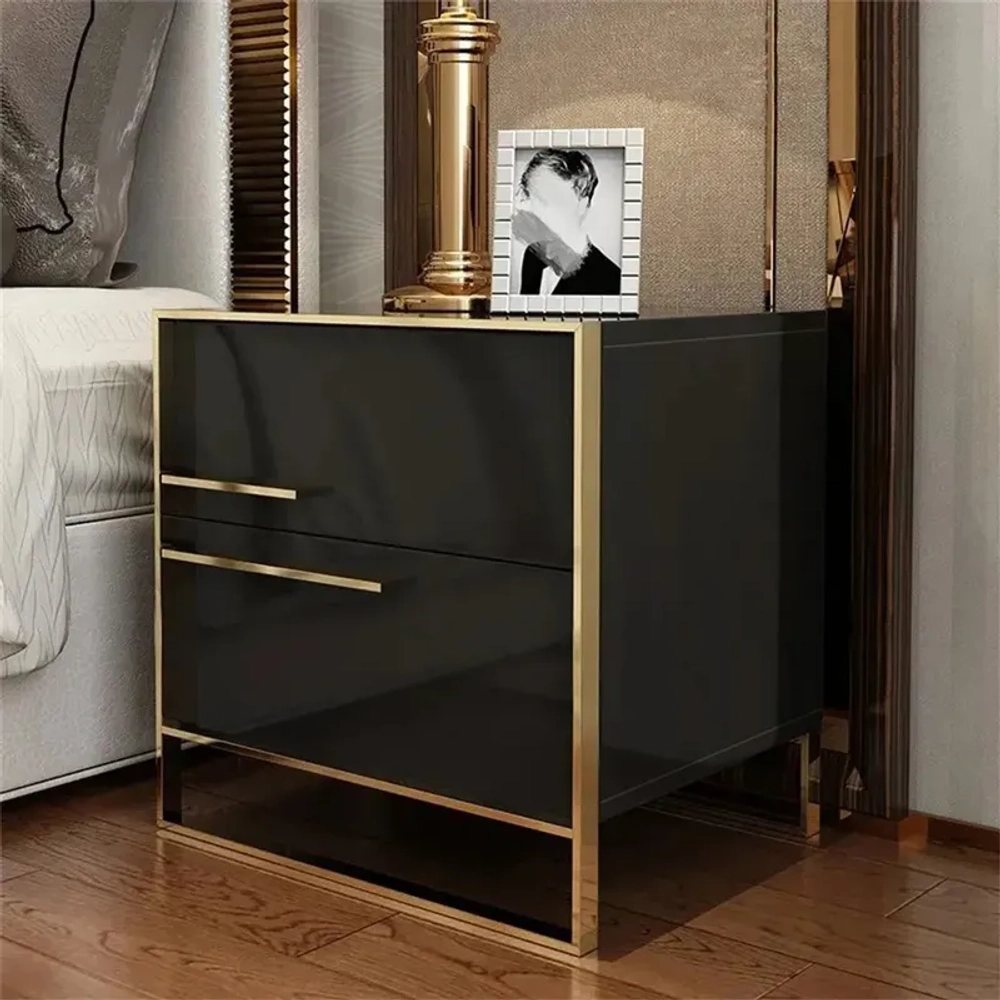 Modern Black & Gold Bed Side Table