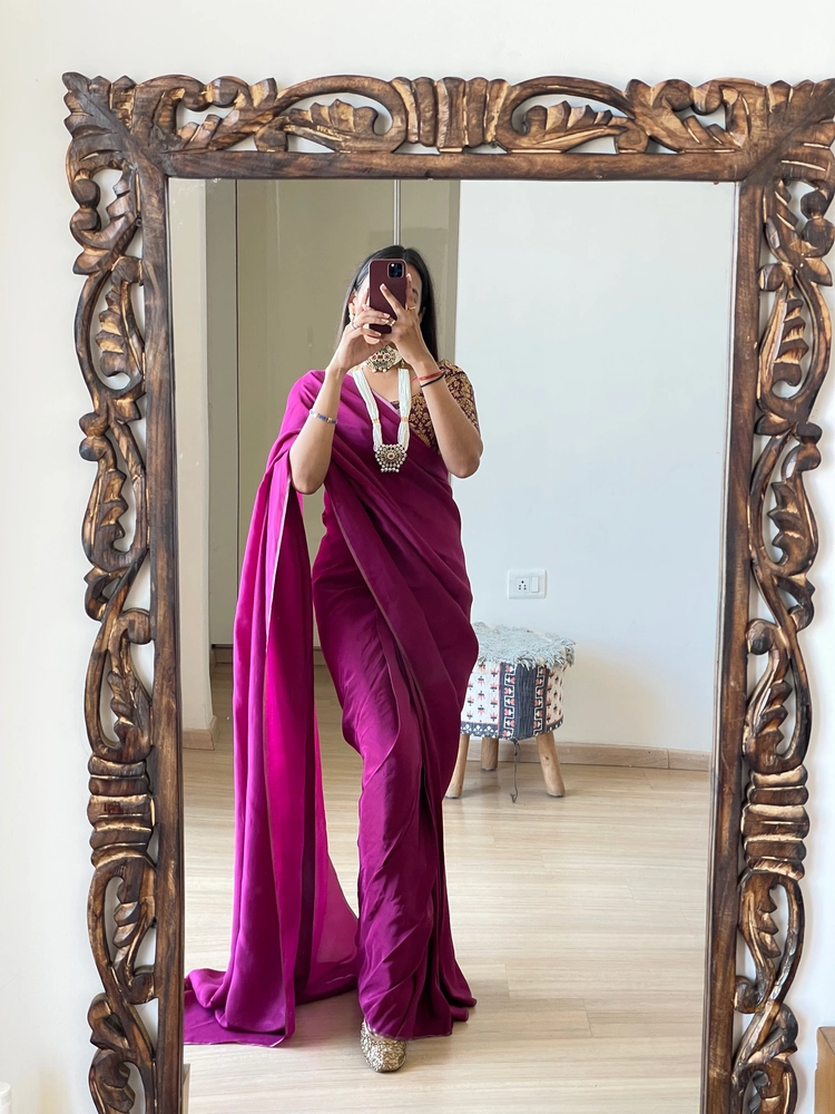 #MBA1133 Upada Silk 1 Min Saree With Pure Banarasi Brocade Blouse-Wine ...