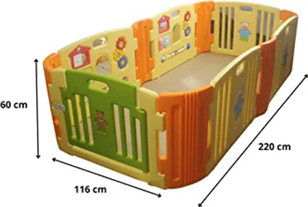 Playpen With 2 Activity , 3 Side Panel Yellow Color 1 Door Green And 6
