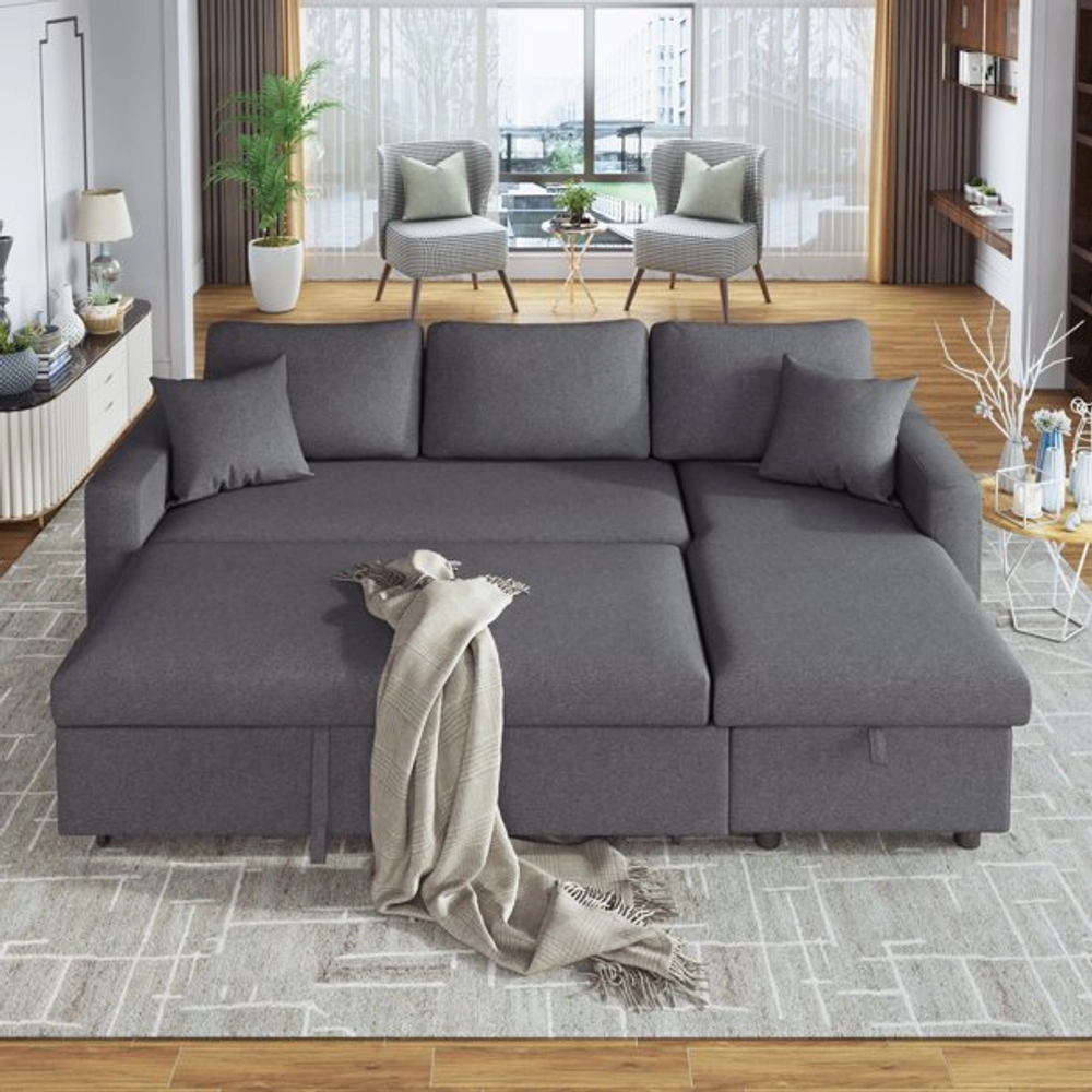 L-Shaped Sectional Sofa Bed Cum Bed with Hidden Storage