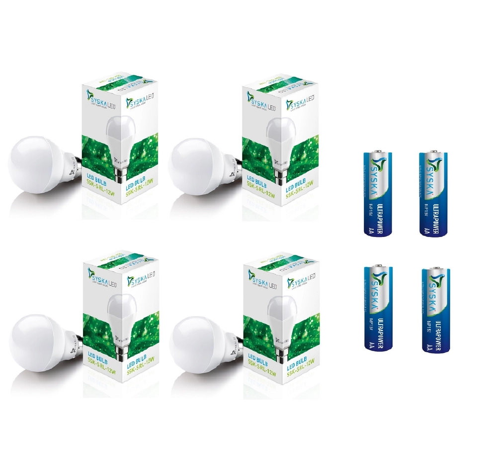 Syska SRL 12 W Standard B22 LED Bulb With Free 4 AA Battery (White ...