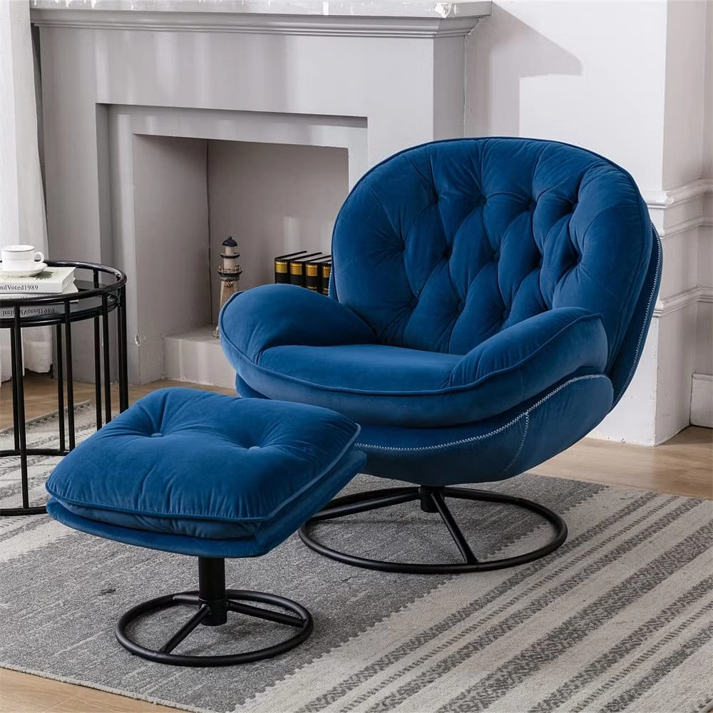 Modern Comfy Velvet Swivel Accent Chair with Ottoman Set