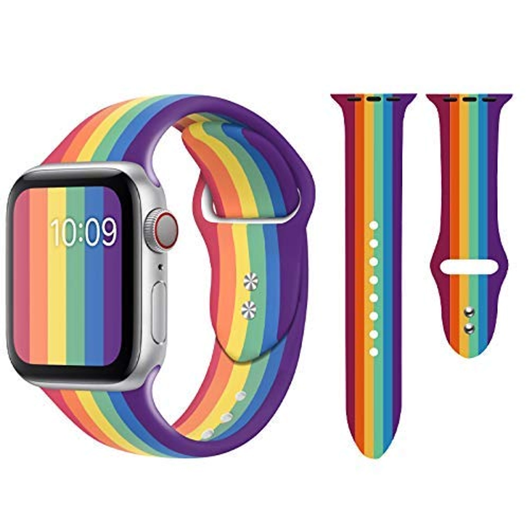 Replacement Straps Compatible with Apple Watch Bands 42mm 44mm Sport Silicone Soft Band for Apple Watch (Rainbow)