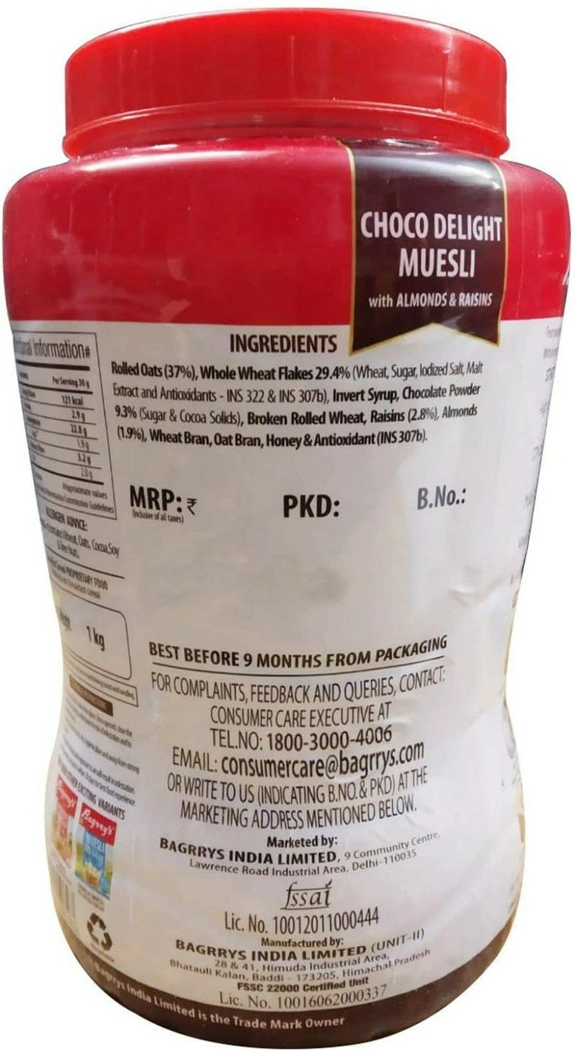 Bagrry's Choco Delight Muesli, Jar, 1000g