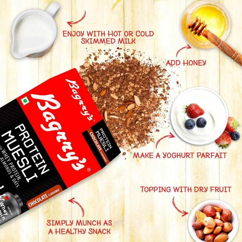 Bagrry's Protein Muesli with Whey Protein, Almonds and Oats, 500g