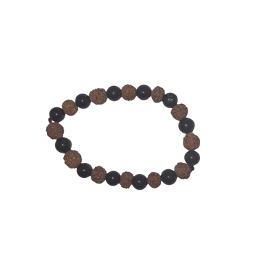 Rudraksha + Black Tourmaline Bracelet 5-mukhi Rudraksha (certified) + 8mm Tourmaline beads.