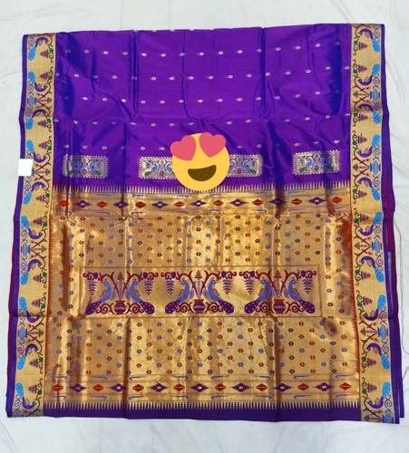 Spewim Women TanaSilk Zari Work Semi Paithani Saree 6Yards With Blouse  Piece(Kaivalya Ispek Pai.(15)SkyBlue+Blue)