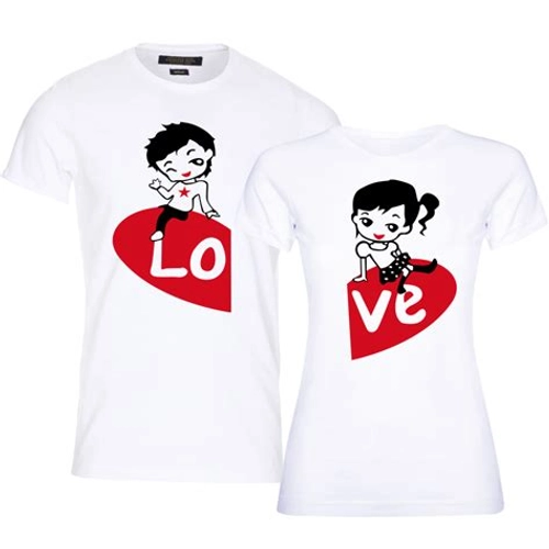 Buy Printed White Couple T-shirt online from S. S. Creative