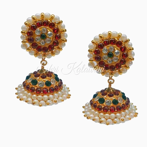 Kempu & Multicolour Stones With Pearls Flowers Design Earrings For  Bharatanatyam Dance And Temple Buy Online