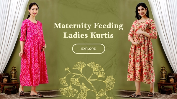Buy HENAL Women's Cotton A-Line Maternity Feeding Kurti with