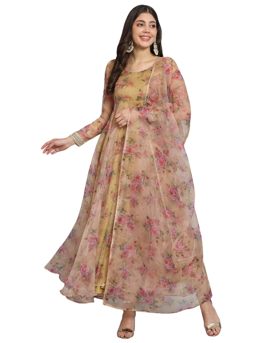 Buy Indian Traditional Soft Net Sleeveless/Full Sleeves Size-L Anarkali/Gown  Round Neck-Pink at Amazon.in
