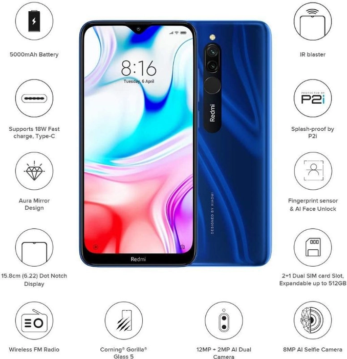 Redmi 8 Blue, 4GB RAM, 64GB