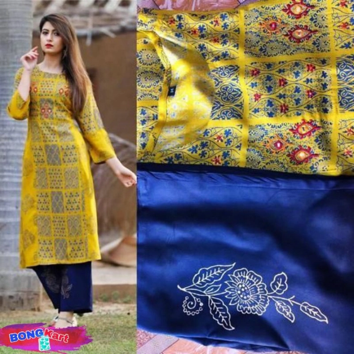 Printed Long Kurti with Palazzos