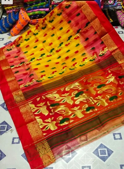 Tangail Handloom Cotton Banarasi Saree in Rose Wood and Gold Zari Work –  Bengal Looms India