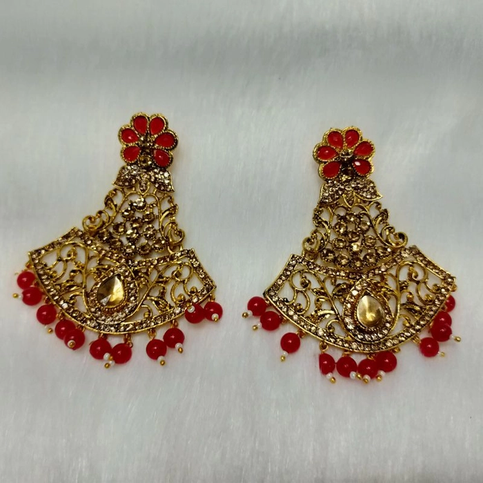 Buy Meenakari Work Gold Plated 2 Layered Beaded Red Chandbali Earrings with  Kundan and Pearl Work By House of Ree Online at Best Price | Distacart