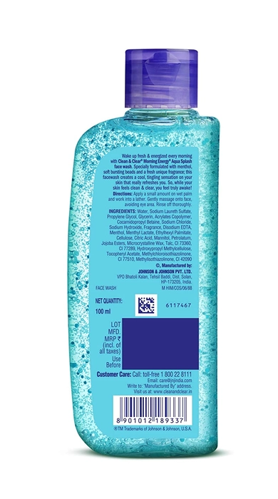 CLEAN & CLEAR Morning Energy Aqua Splash Oil Free Face Wash  100ml.