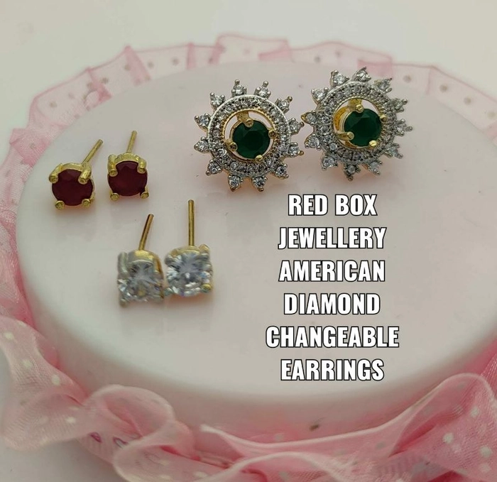 Premium Quality Multi Stones,Triangle Flower Design Gold Finished Changeable  Stud Earrings Set Buy Online