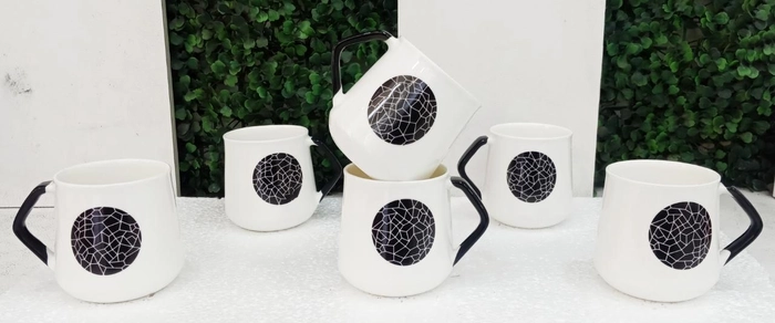 Cups With Abstract Circle Design | Set Of 6