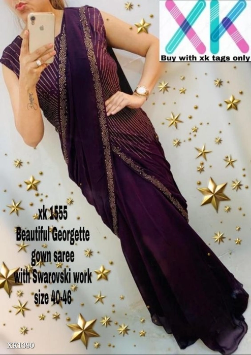 Love this prestitched saree gown.  ------------------------------------------------- Don't forget to like our  Faceb… | Saree gown, Party wear dresses, Stylish sarees