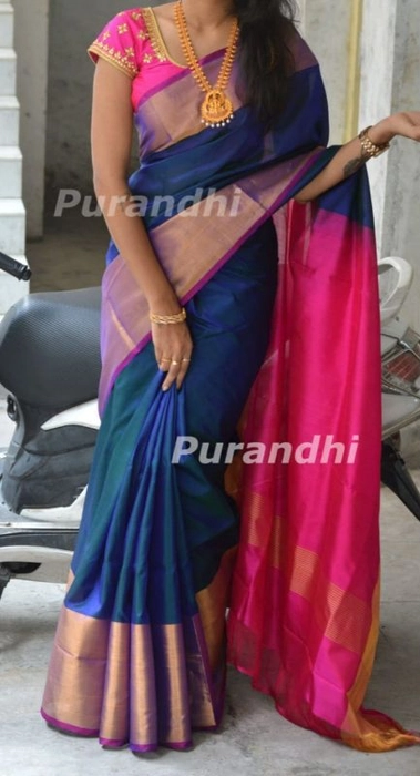 UPPADA TISSUE YELLOW AND BLUE COLOUR SAREE – pochampallysarees.com