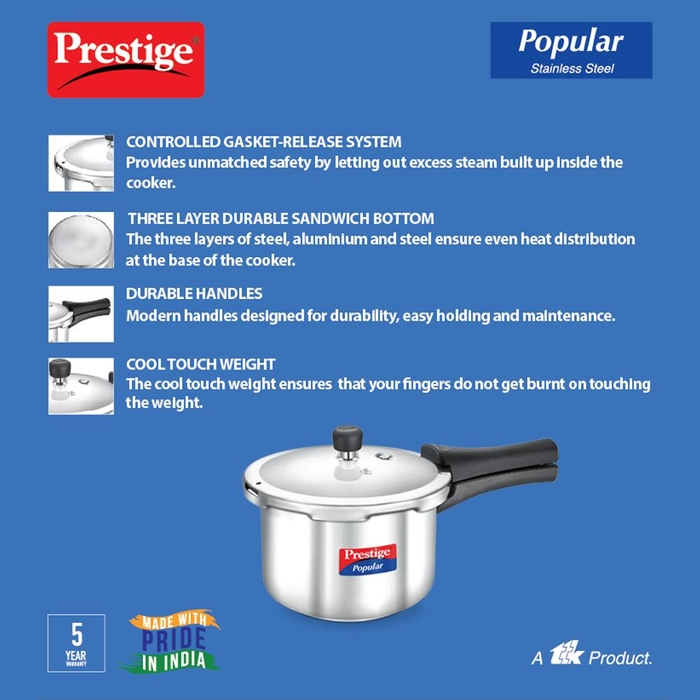 Buy Prestige Popular Stainless Steel Pressure Cooker online from