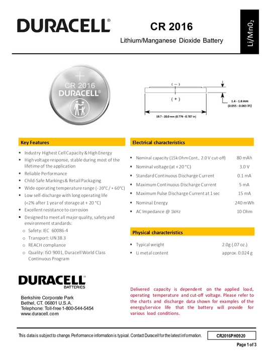 CR2016 DURACELL