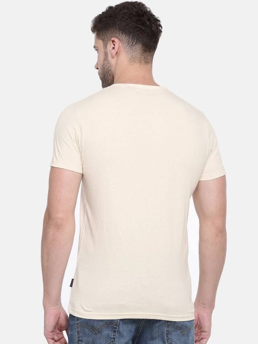 Jack & Jones-Men Beige Printed Round Neck T-shirt