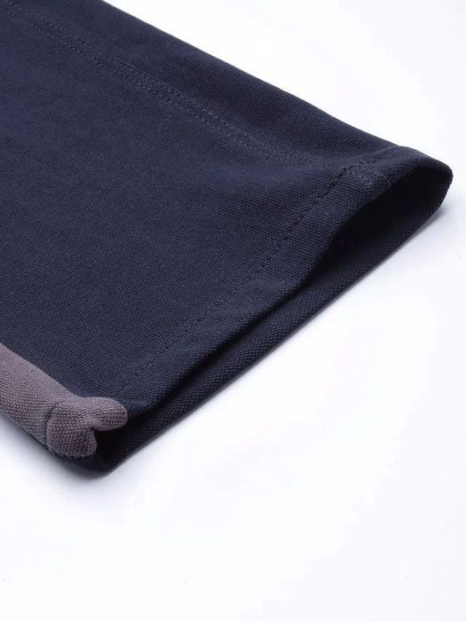 Mast & Harbour-
Men Navy Blue Pure Cotton Regular Fit Solid Regular Trousers