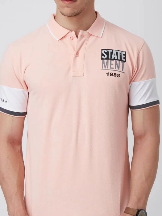 FIDO DIDO-Men Pink Polo Collar Slim Fit T-shirt