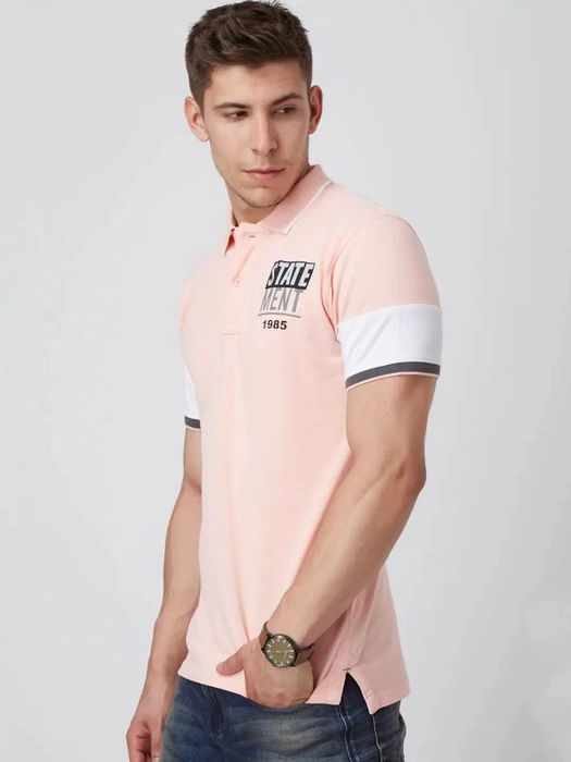 FIDO DIDO-Men Pink Polo Collar Slim Fit T-shirt