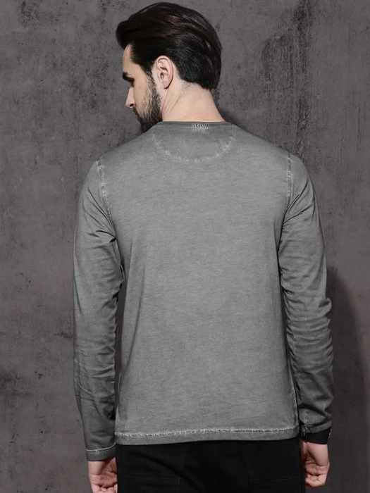 Roadster-Men Charcoal Printed Round Neck T-shirt