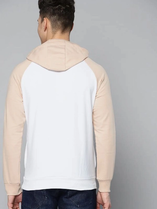 Mast & Harbour-Men White & Beige Solid Hooded Sweatshirt