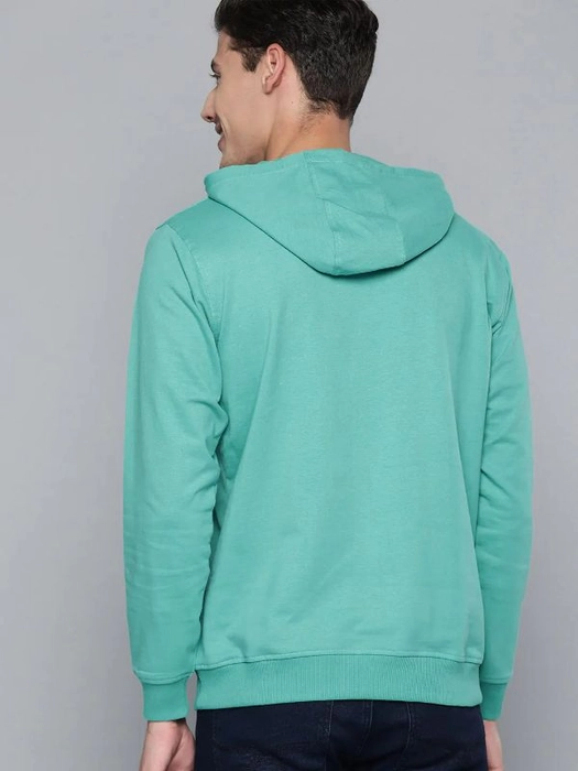 Mast & Harbour-Men Sea Green Pure Cotton Printed Hooded Sweatshirt
