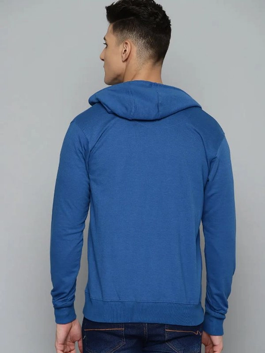 Mast & Harbour-Men Blue Solid Hooded Sweatshirt