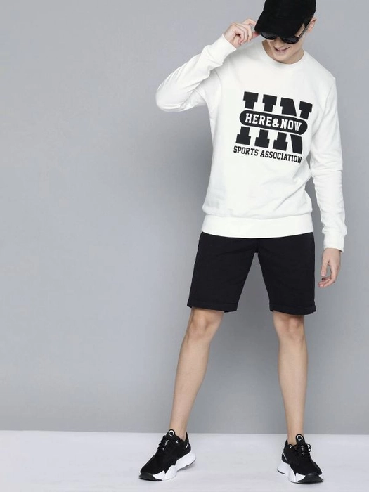 HERE&NOW-Men White Printed Pullover Sweatshirt