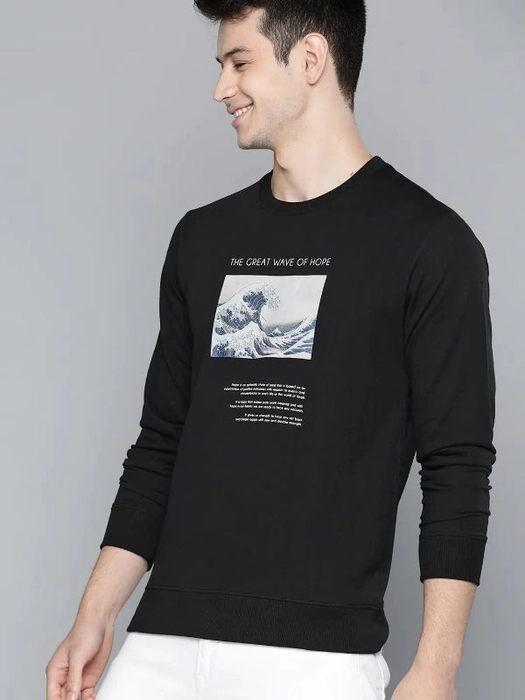 Mast & Harbour-Men Black & Blue Printed Sweatshirt