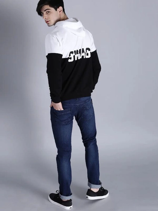 Kook N Keech-Men White & Black Colourblocked Hooded Sweatshirt
