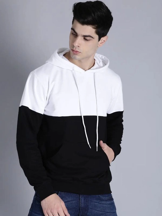 Kook N Keech-Men White & Black Colourblocked Hooded Sweatshirt