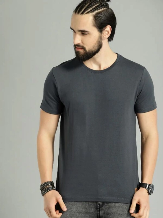Roadster-Men Navy Blue Solid Round Neck Pure Cotton T-shirt