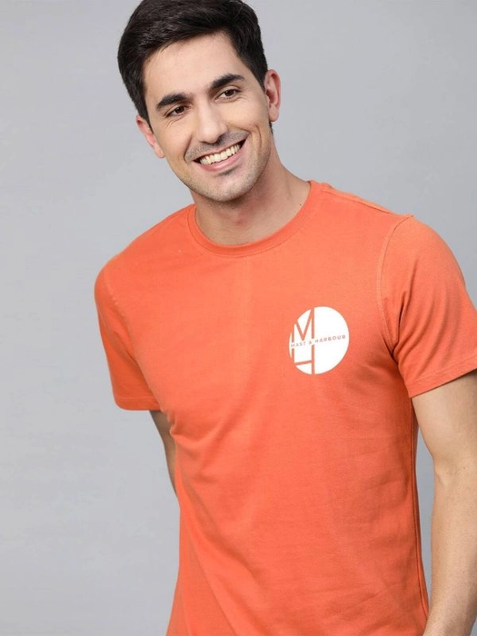 Mast & Harbour
Mast Harbour-Men Coral Orange Brand Logo Pure Cotton Handcrafted Pure Cotton T-shirt