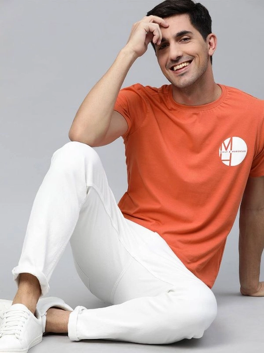 Mast & Harbour
Mast Harbour-Men Coral Orange Brand Logo Pure Cotton Handcrafted Pure Cotton T-shirt