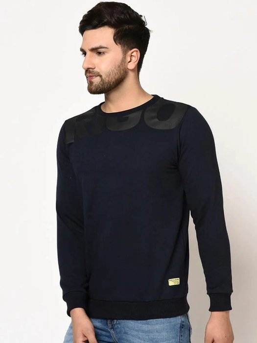 Rigo-Men Navy Blue Solid Sweatshirt
